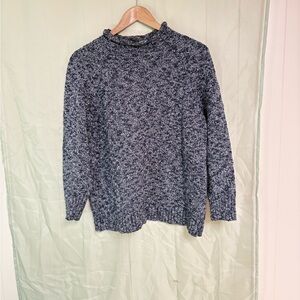 L.L. Bean Petite Large Navy‎ White 100% Cotton Rag Sweater Funnel Neck preppy